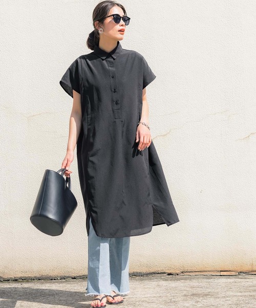 coca（coca）（コカ）の「ロングシャツワンピース（シャツワンピース・レディース・ホワイト/ブラック・ONE SIZE）」の2枚目の写真