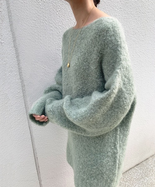 SLOBE IENA(スローブイエナ)の「モヘヤブークレーボートネックプルオーバー◆(ニット/セーター)」|グリーン