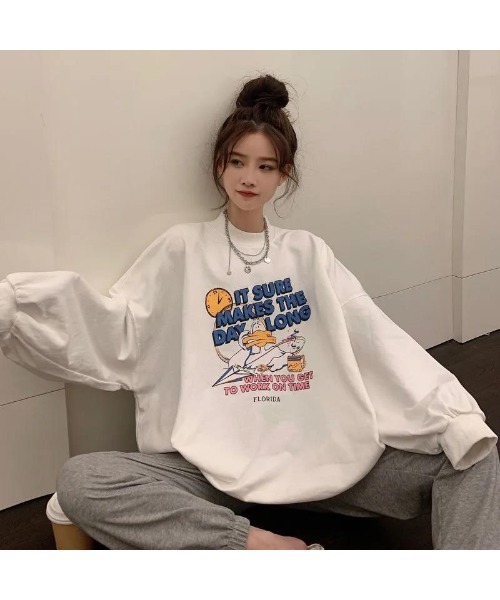 DEVICE(デバイス)の「duckプリント 古着風 オーバーサイズ 長袖 スウェット トレーナー(スウェット・メンズ・ホワイト/ネイビー・FREE)」の10枚目の写真