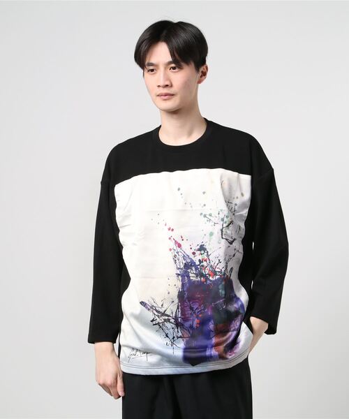 Beno（ビーノ）の「ストレッチR/Tスムース アートデザイン貼付け ルーズシルエット ロングスリーブTEE（Tシャツ/カットソー・メンズ・ライトベージュ/オフホワイト/ラベンダー/ブラック/サックスブルー・FREE）」の11枚目の写真