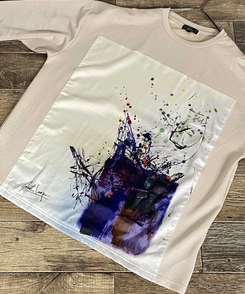 Beno（ビーノ）の「ストレッチR/Tスムース アートデザイン貼付け ルーズシルエット ロングスリーブTEE（Tシャツ/カットソー・メンズ・ライトベージュ/オフホワイト/ラベンダー/ブラック/サックスブルー・FREE）」の8枚目の写真