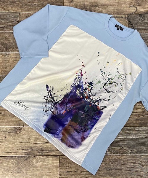 Beno（ビーノ）の「ストレッチR/Tスムース アートデザイン貼付け ルーズシルエット ロングスリーブTEE（Tシャツ/カットソー・メンズ・ライトベージュ/オフホワイト/ラベンダー/ブラック/サックスブルー・FREE）」の9枚目の写真