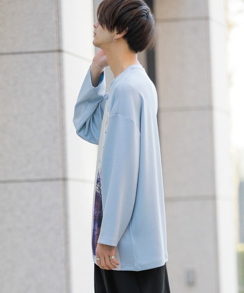 Beno（ビーノ）の「ストレッチR/Tスムース アートデザイン貼付け ルーズシルエット ロングスリーブTEE（Tシャツ/カットソー・メンズ・ライトベージュ/オフホワイト/ラベンダー/ブラック/サックスブルー・FREE）」の14枚目の写真