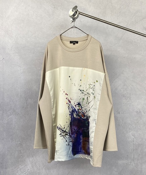 Beno（ビーノ）の「ストレッチR/Tスムース アートデザイン貼付け ルーズシルエット ロングスリーブTEE（Tシャツ/カットソー・メンズ・ライトベージュ/オフホワイト/ラベンダー/ブラック/サックスブルー・FREE）」の19枚目の写真