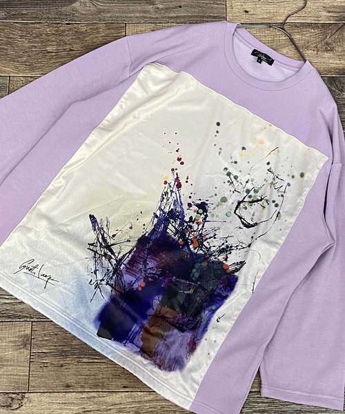 Beno（ビーノ）の「ストレッチR/Tスムース アートデザイン貼付け ルーズシルエット ロングスリーブTEE（Tシャツ/カットソー・メンズ・ライトベージュ/オフホワイト/ラベンダー/ブラック/サックスブルー・FREE）」の20枚目の写真