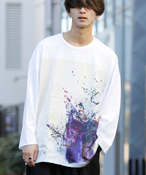 Beno（ビーノ）の「ストレッチR/Tスムース アートデザイン貼付け ルーズシルエット ロングスリーブTEE（Tシャツ/カットソー・メンズ・ライトベージュ/オフホワイト/ラベンダー/ブラック/サックスブルー・FREE）」の21枚目の写真