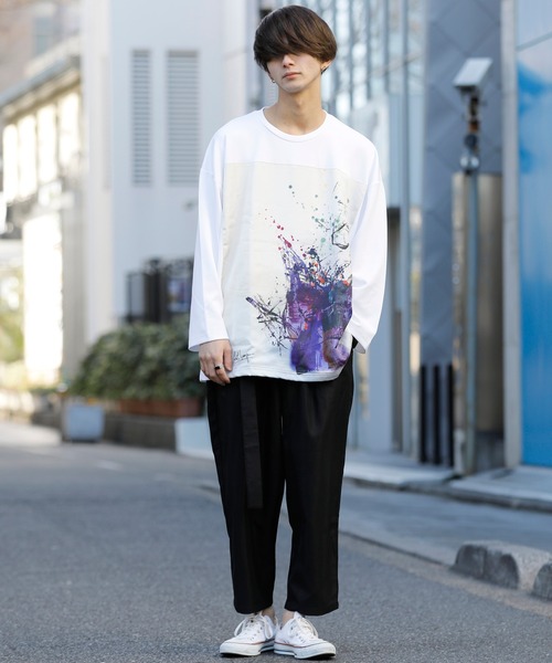 Beno（ビーノ）の「ストレッチR/Tスムース アートデザイン貼付け ルーズシルエット ロングスリーブTEE（Tシャツ/カットソー・メンズ・ライトベージュ/オフホワイト/ラベンダー/ブラック/サックスブルー・FREE）」の22枚目の写真