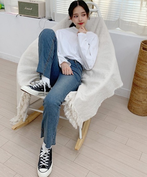 muahmuah(ムーアムーア)の「A'GEM/9 × .kom『muah muah/ムーアムーア』SIGNATURE LOGOLINE T-SHIRT/シグネチャー ロゴライン ロングスリーブTシャツ(Tシャツ/カットソー・レディース・アイボリー/ブラック/グレー/ライトブルー/インディゴブルー/ホワイト・FREE)」の14枚目の写真
