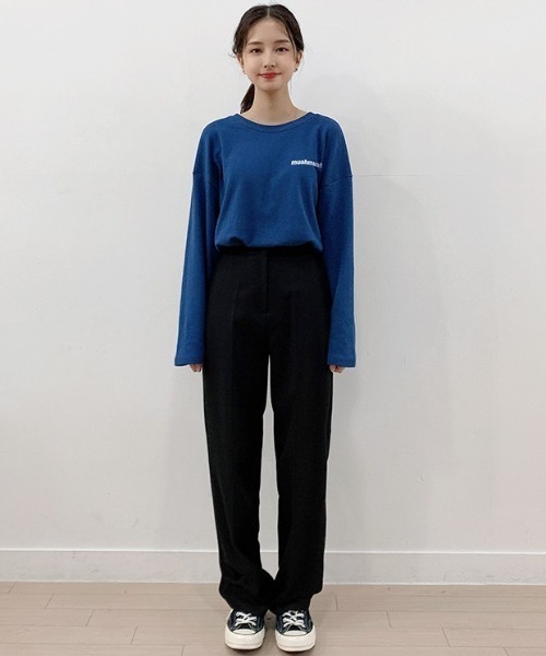muahmuah(ムーアムーア)の「A'GEM/9 × .kom『muah muah/ムーアムーア』SIGNATURE LOGOLINE T-SHIRT/シグネチャー ロゴライン ロングスリーブTシャツ(Tシャツ/カットソー・レディース・アイボリー/ブラック/グレー/ライトブルー/インディゴブルー/ホワイト・FREE)」の15枚目の写真