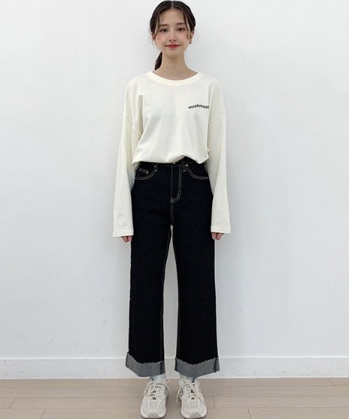 muahmuah(ムーアムーア)の「A'GEM/9 × .kom『muah muah/ムーアムーア』SIGNATURE LOGOLINE T-SHIRT/シグネチャー ロゴライン ロングスリーブTシャツ(Tシャツ/カットソー・レディース・アイボリー/ブラック/グレー/ライトブルー/インディゴブルー/ホワイト・FREE)」の8枚目の写真