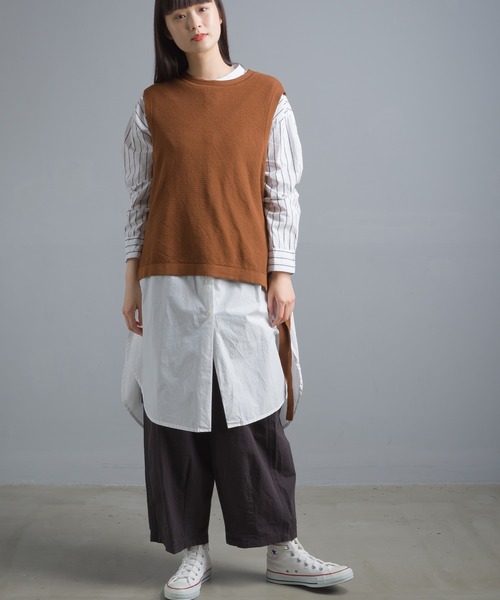 OMNES（オムネス）の「鹿の子コットンニットサイドリボンベスト（ベスト・レディース・ブラック/ネイビー/ブラウン/アイボリー/グリーン系その他・FREE）」の8枚目の写真