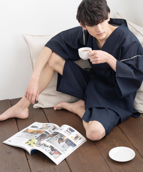 Rocky Monroe(ロッキーモンロー)の「しじら織り セットアップ甚平 上下セット(浴衣・メンズ・ネイビー/ブラック/C/A/B/D/E/F/G・L/LL/M)」の3枚目の写真