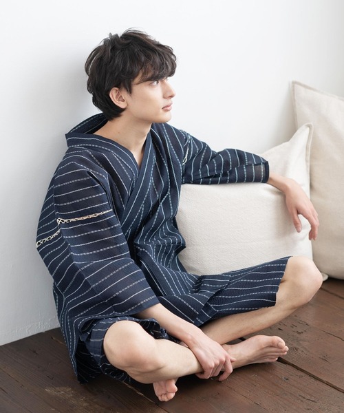Rocky Monroe(ロッキーモンロー)の「しじら織り セットアップ甚平 上下セット(浴衣・メンズ・ネイビー/ブラック/C/A/B/D/E/F/G・L/LL/M)」の4枚目の写真
