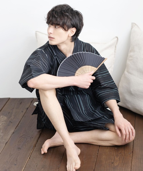 Rocky Monroe(ロッキーモンロー)の「しじら織り セットアップ甚平 上下セット(浴衣・メンズ・ネイビー/ブラック/C/A/B/D/E/F/G・L/LL/M)」の5枚目の写真
