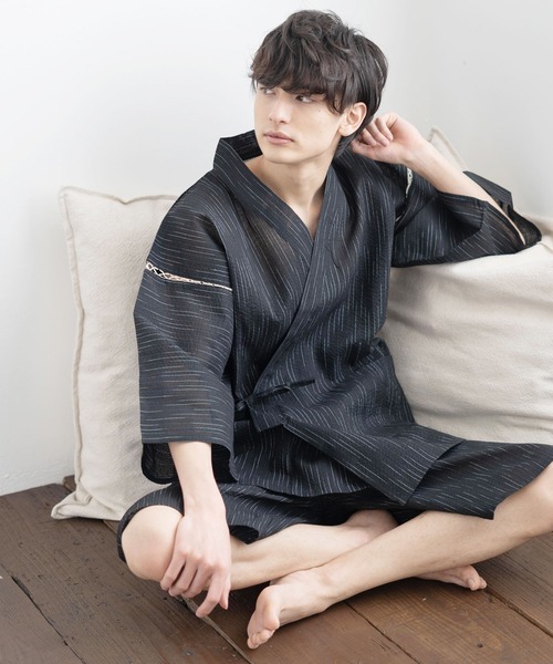 Rocky Monroe(ロッキーモンロー)の「しじら織り セットアップ甚平 上下セット(浴衣・メンズ・ネイビー/ブラック/C/A/B/D/E/F/G・L/LL/M)」の6枚目の写真