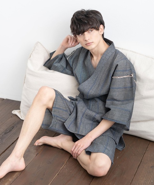 Rocky Monroe(ロッキーモンロー)の「しじら織り セットアップ甚平 上下セット(浴衣・メンズ・ネイビー/ブラック/C/A/B/D/E/F/G・L/LL/M)」の7枚目の写真