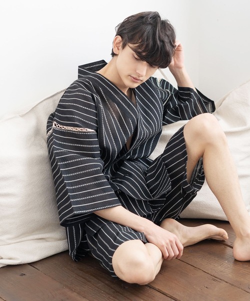 Rocky Monroe(ロッキーモンロー)の「しじら織り セットアップ甚平 上下セット(浴衣・メンズ・ネイビー/ブラック/C/A/B/D/E/F/G・L/LL/M)」の9枚目の写真