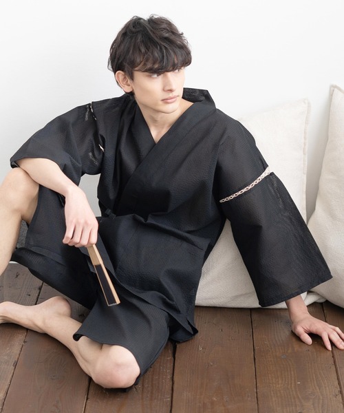 Rocky Monroe(ロッキーモンロー)の「しじら織り セットアップ甚平 上下セット(浴衣・メンズ・ネイビー/ブラック/C/A/B/D/E/F/G・L/LL/M)」の2枚目の写真