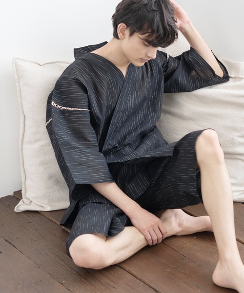 Rocky Monroe(ロッキーモンロー)の「しじら織り セットアップ甚平 上下セット(浴衣・メンズ・ネイビー/ブラック/C/A/B/D/E/F/G・L/LL/M)」の10枚目の写真