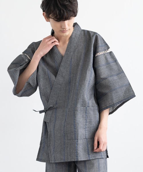 Rocky Monroe(ロッキーモンロー)の「しじら織り セットアップ甚平 上下セット(浴衣・メンズ・ネイビー/ブラック/C/A/B/D/E/F/G・L/LL/M)」の16枚目の写真