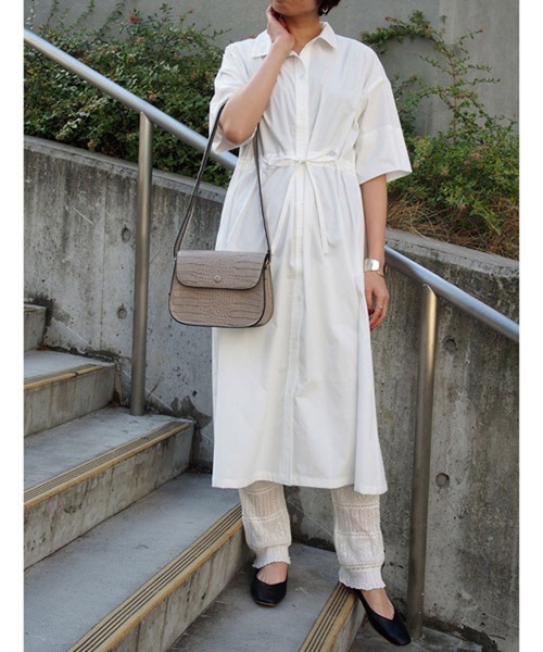 NICOLE white（ニコルホワイト）の「ウエストドロストボックスワンピース（ワンピース・レディース・ブラウン/オフホワイト/グリーン・FREE）」の5枚目の写真