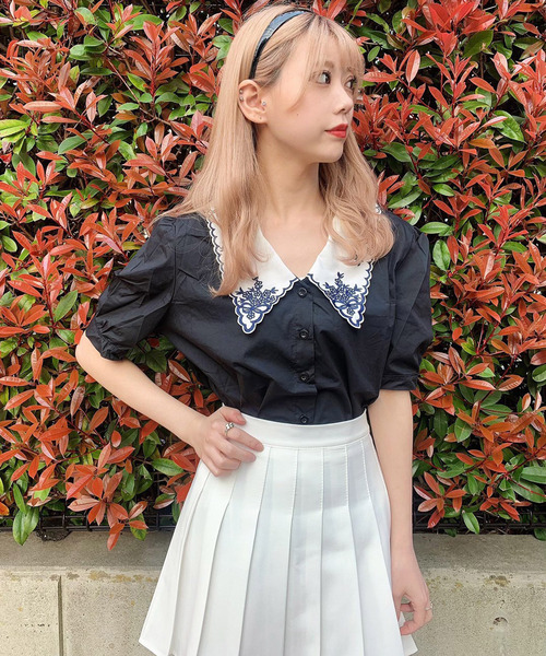 Voyage titty&Co.PETIT(ボヤージュティティアンドコープチ)の「【Voyage titty&Co.】衿ししゅうコットンブラウス(シャツ/ブラウス・レディース・オフホワイト/ブラック・FREE)」の6枚目の写真