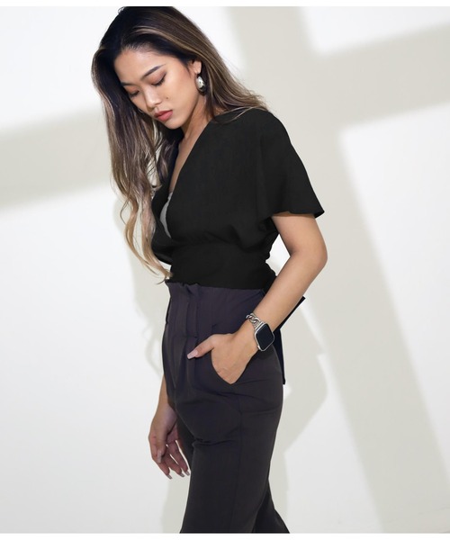 ANAP(アナップ)の「バックリボンカシュクールトップス(Tシャツ/カットソー・レディース・イエロー/ブラック/オフホワイト/グレイッシュベージュ/ライトベージュ・FREE)」の14枚目の写真