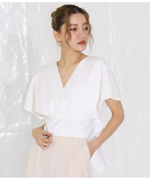 ANAP(アナップ)の「バックリボンカシュクールトップス(Tシャツ/カットソー・レディース・イエロー/ブラック/オフホワイト/グレイッシュベージュ/ライトベージュ・FREE)」の8枚目の写真