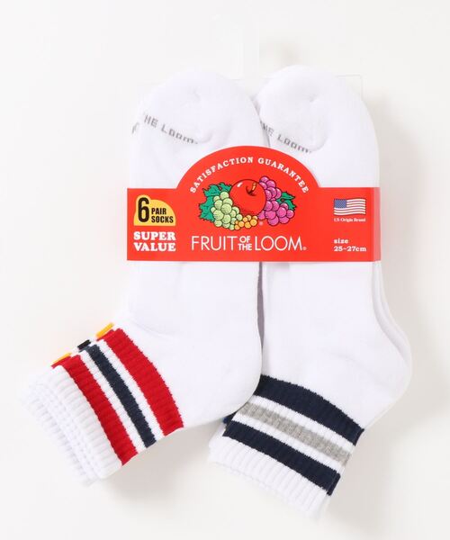 FRUIT OF THE LOOM（フルーツオブザルーム）の「【FRUIT OF THE LOOM】 クオーター丈 ラインアンクル 6Pソックス（ソックス/靴下・メンズ・マルチ・FREE）」の3枚目の写真