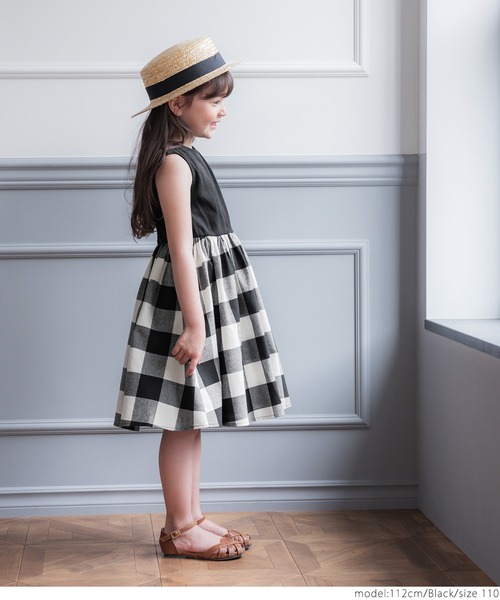 coca（coca）（コカ）の「キッズ 親子お揃いチェックドッキングワンピ（ワンピース・キッズ・ブラック・100/130/120/110）」の6枚目の写真