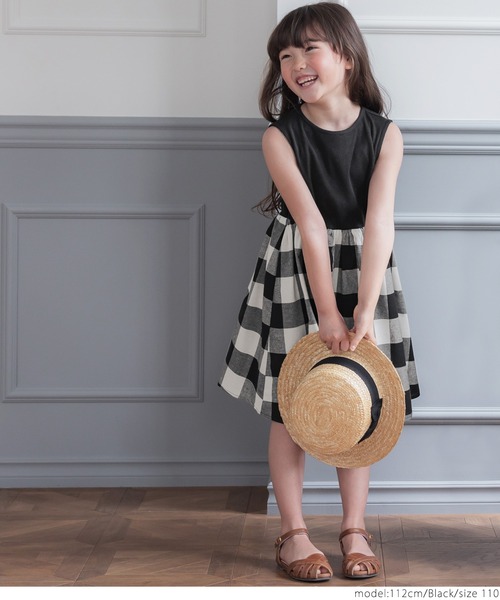 coca（coca）（コカ）の「キッズ 親子お揃いチェックドッキングワンピ（ワンピース・キッズ・ブラック・100/130/120/110）」の8枚目の写真