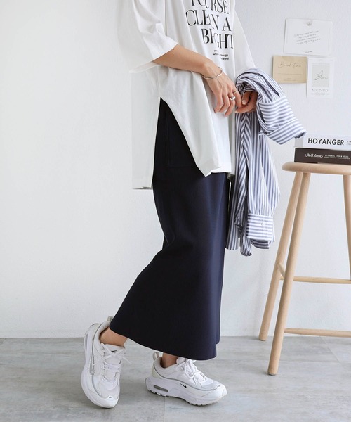 andme（アンドミー）の「ストレッチベイカータイトロングスカート（スカート・レディース・ブラック/ブラウン/ネイビー/グリーン/イエロー・M/L）」の2枚目の写真