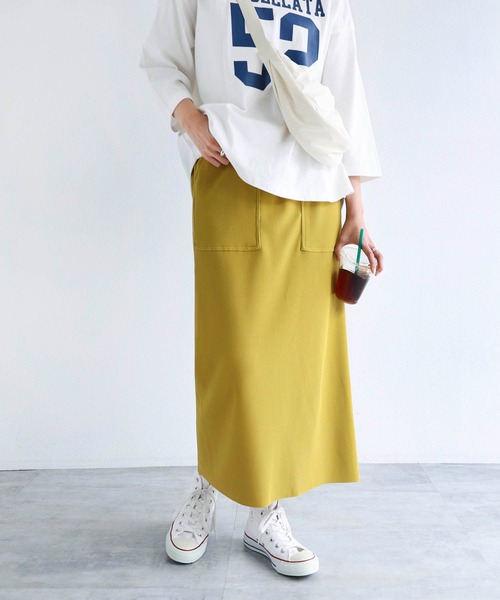 andme（アンドミー）の「ストレッチベイカータイトロングスカート（スカート・レディース・ブラック/ブラウン/ネイビー/グリーン/イエロー・M/L）」の5枚目の写真