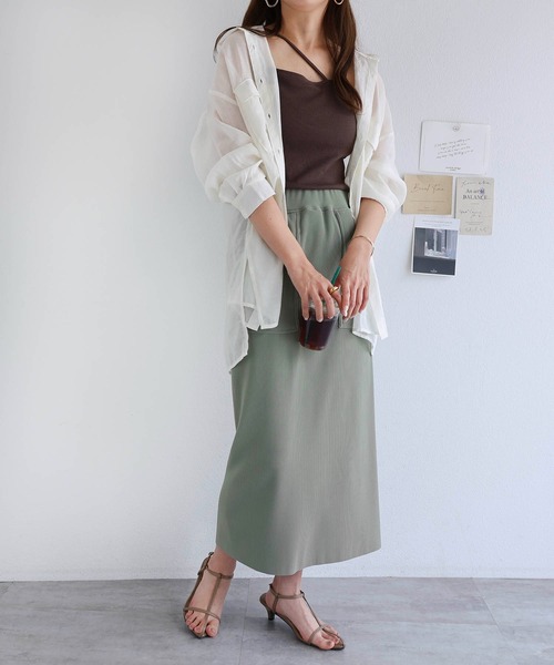 andme（アンドミー）の「ストレッチベイカータイトロングスカート（スカート・レディース・ブラック/ブラウン/ネイビー/グリーン/イエロー・M/L）」の4枚目の写真