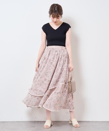 【WEB限定】花柄ランダムヘムパイピングスカート