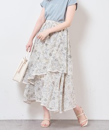 【WEB限定】花柄ランダムヘムパイピングスカート
