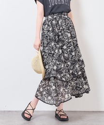 【WEB限定】花柄ランダムヘムパイピングスカート