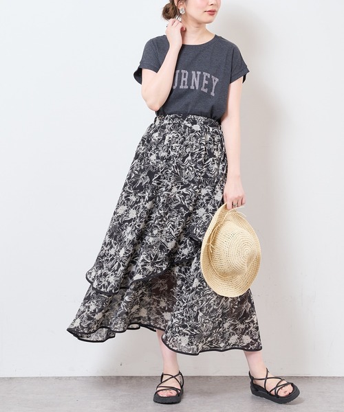 natural couture(ナチュラルクチュール)の「【WEB限定】花柄ランダムヘムパイピングスカート(スカート・レディース・アイボリー/ブラック/ピンク・FREE)」の8枚目の写真