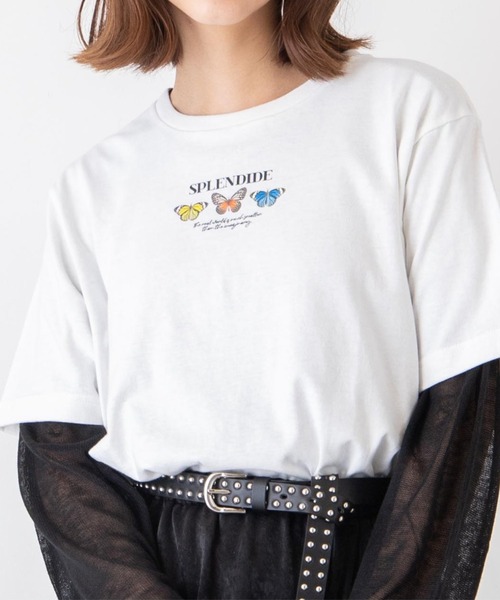 WEGO(ウィゴー)の「WEGO/ButterflyモチーフプリントTシャツ(Tシャツ/カットソー・レディース・ホワイト/ブラック・SMALL/MEDIUM/LARGE/X-LARGE)」の1枚目の写真