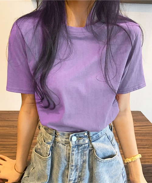 Anuenue（アヌエヌエ）の「レディース クルーネックカラーTシャツ（Tシャツ/カットソー・レディース・ブラック/パープル/レッド/オフホワイト/イエロー/グリーン・FREE）」の9枚目の写真