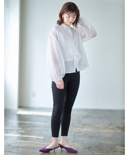 Cookie Chocolate（クッキーチョコレート）の「ボリュームスリーブデザインシアーシャツ（シャツ/ブラウス・レディース・ホワイト/ブラック・M）」の4枚目の写真