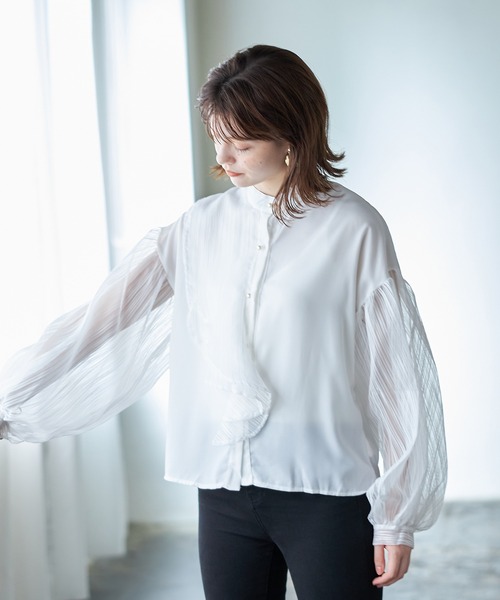 Cookie Chocolate（クッキーチョコレート）の「ボリュームスリーブデザインシアーシャツ（シャツ/ブラウス・レディース・ホワイト/ブラック・M）」の6枚目の写真