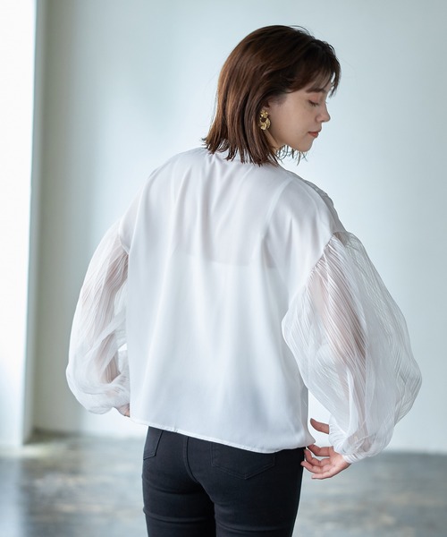 Cookie Chocolate（クッキーチョコレート）の「ボリュームスリーブデザインシアーシャツ（シャツ/ブラウス・レディース・ホワイト/ブラック・M）」の8枚目の写真
