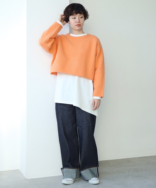 nitca（ニトカ）の「5Gエアーヤーン ショートプルオーバー（ニット/セーター・レディース・ブラック/オレンジ/アイボリー・FREE）」の8枚目の写真