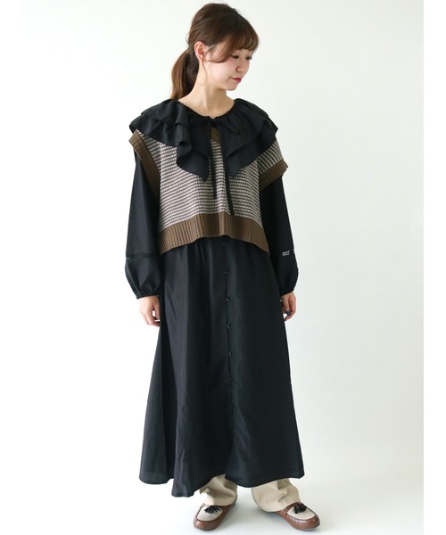 ehka sopo(エヘカソポ)の「ラッフル袖レースワンピース(ワンピース・レディース・ブラック/ベージュ/オフホワイト・フリ-)」の2枚目の写真