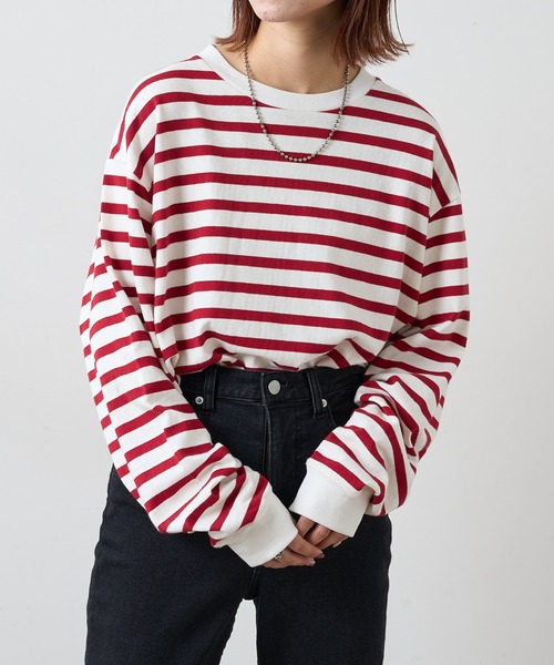 CIAOPANIC TYPY（チャオパニックティピー）の「裏起毛天竺ボーダー クルーネックプルオーバー（Tシャツ/カットソー・メンズ・ネイビー/レッド・S/M/L）」の9枚目の写真