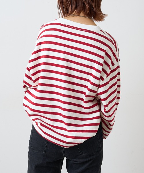 CIAOPANIC TYPY（チャオパニックティピー）の「裏起毛天竺ボーダー クルーネックプルオーバー（Tシャツ/カットソー・メンズ・ネイビー/レッド・S/M/L）」の11枚目の写真