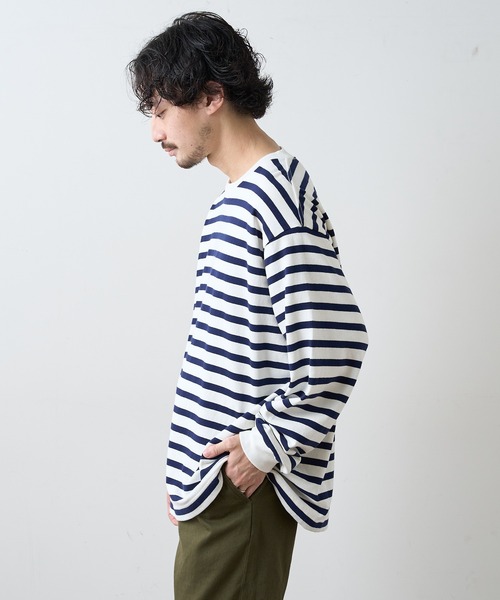 CIAOPANIC TYPY（チャオパニックティピー）の「裏起毛天竺ボーダー クルーネックプルオーバー（Tシャツ/カットソー・メンズ・ネイビー/レッド・S/M/L）」の4枚目の写真