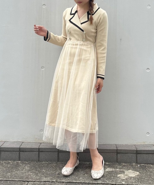 Crea titty&Co. PETIT(クレアティティーアンドコープチ)の「【Crea titty&Co.PETIT】チュールレイヤードニットワンピース(ワンピース・レディース・ベージュ/ブラック・FREE)」の2枚目の写真