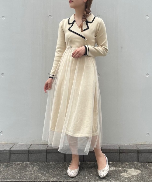 Crea titty&Co. PETIT(クレアティティーアンドコープチ)の「【Crea titty&Co.PETIT】チュールレイヤードニットワンピース(ワンピース・レディース・ベージュ/ブラック・FREE)」の8枚目の写真